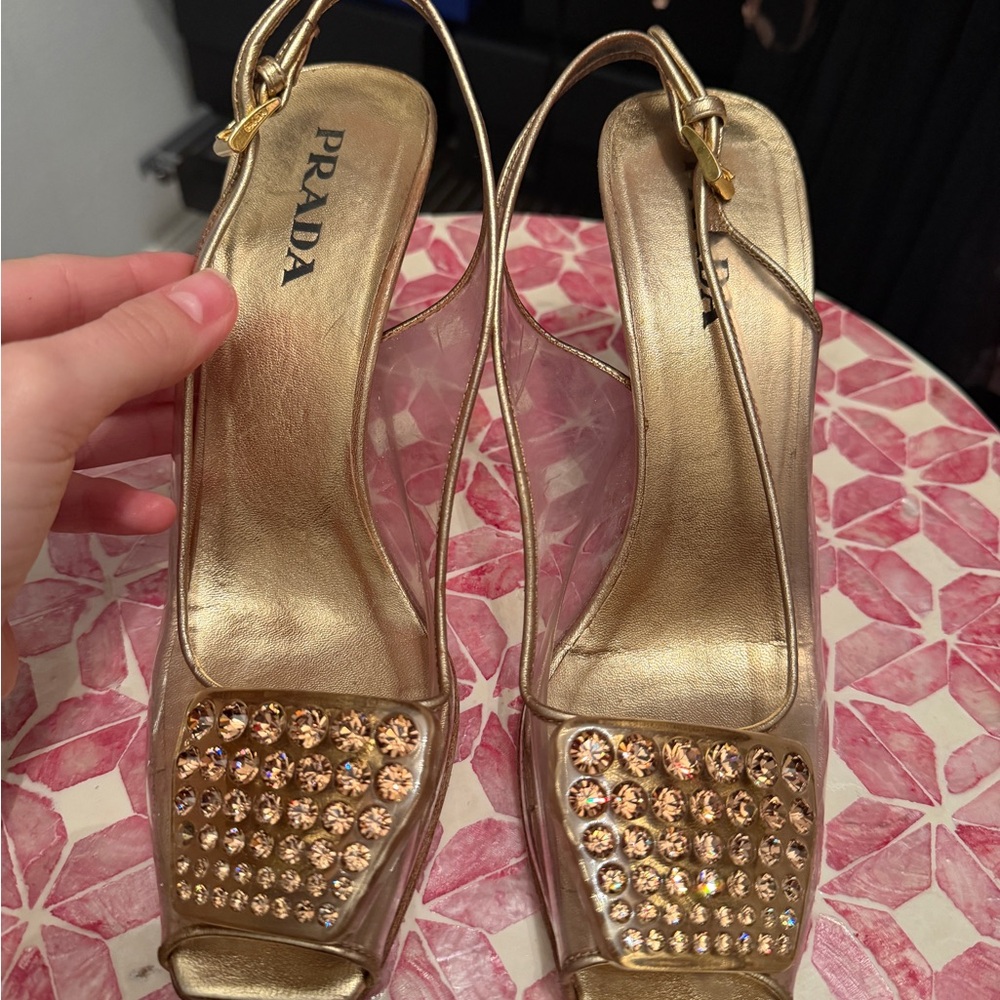 Prada Gold Embellished Heels